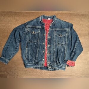 Jordache Vintage Blue Denim Jacket with Red Paisley Inside Print